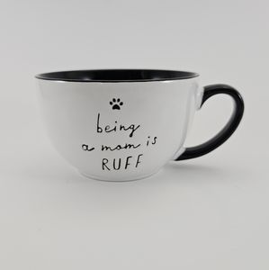 Dog Mom Coffee Mug "Being A Mom is Ruff" White and Black Paw Print Kirkland's